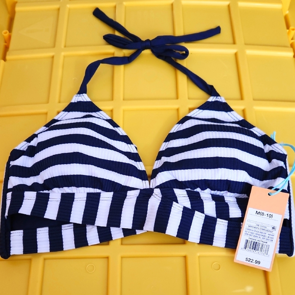 Kona Sol Navy and White Striped Bikini Top